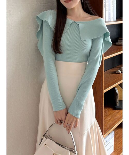 MERCURYDUO（マーキュリーデュオ）の「ペプラムラッフルコンパクトニット（ニット/セーター・レディース・ラベンダー/レッド/オフホワイト/ブラック/ベビーピンク/ミント・FREE）」の10枚目の写真