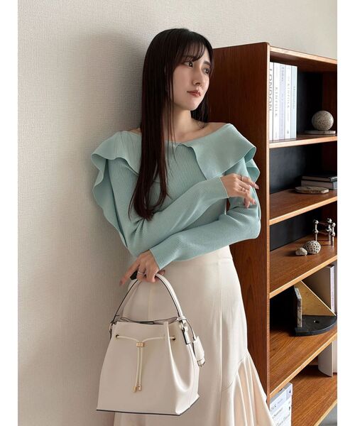 MERCURYDUO（マーキュリーデュオ）の「ペプラムラッフルコンパクトニット（ニット/セーター・レディース・ラベンダー/レッド/オフホワイト/ブラック/ベビーピンク/ミント・FREE）」の11枚目の写真