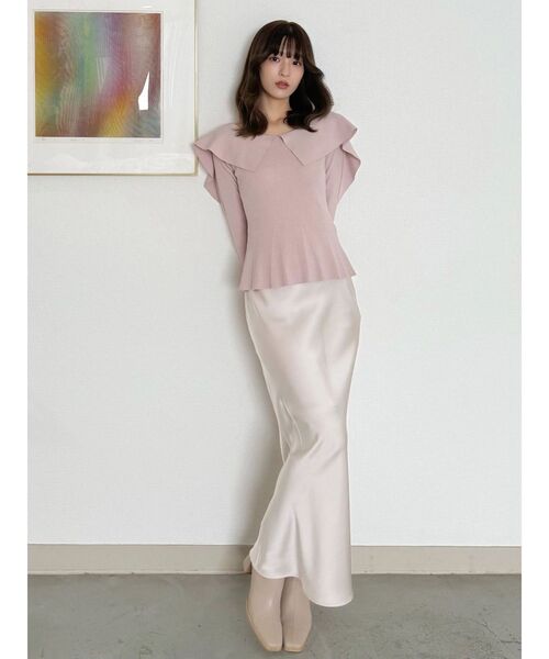 MERCURYDUO（マーキュリーデュオ）の「ペプラムラッフルコンパクトニット（ニット/セーター・レディース・ラベンダー/レッド/オフホワイト/ブラック/ベビーピンク/ミント・FREE）」の15枚目の写真