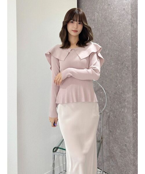 MERCURYDUO（マーキュリーデュオ）の「ペプラムラッフルコンパクトニット（ニット/セーター・レディース・ラベンダー/レッド/オフホワイト/ブラック/ベビーピンク/ミント・FREE）」の19枚目の写真