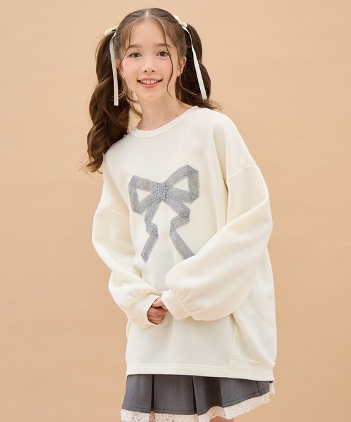 セール】レースアップリケゆるシルエット裏起毛トレーナー（スウェット