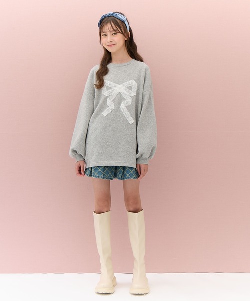 セール】レースアップリケゆるシルエット裏起毛トレーナー（スウェット