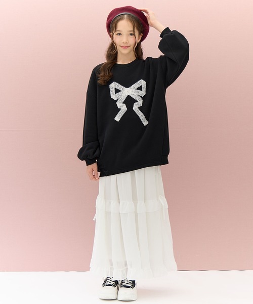 セール】レースアップリケゆるシルエット裏起毛トレーナー（スウェット