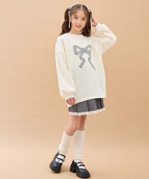 セール】レースアップリケゆるシルエット裏起毛トレーナー（スウェット