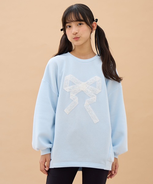 セール】レースアップリケゆるシルエット裏起毛トレーナー（スウェット