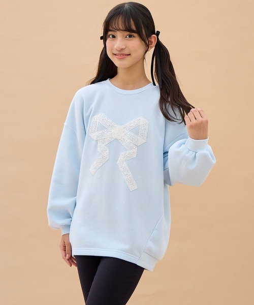 セール】レースアップリケゆるシルエット裏起毛トレーナー（スウェット