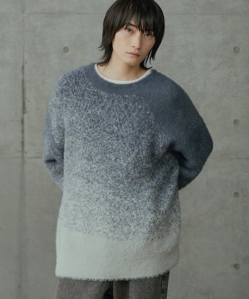 RATTLE TRAP（ラトルトラップ）の「モヘア風Wジャガードグラデーションニット（ニット/セーター・メンズ・ブラック/グレー・M/L）」の2枚目の写真