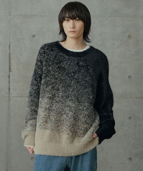 RATTLE TRAP（ラトルトラップ）の「モヘア風Wジャガードグラデーションニット（ニット/セーター・メンズ・ブラック/グレー・M/L）」の15枚目の写真