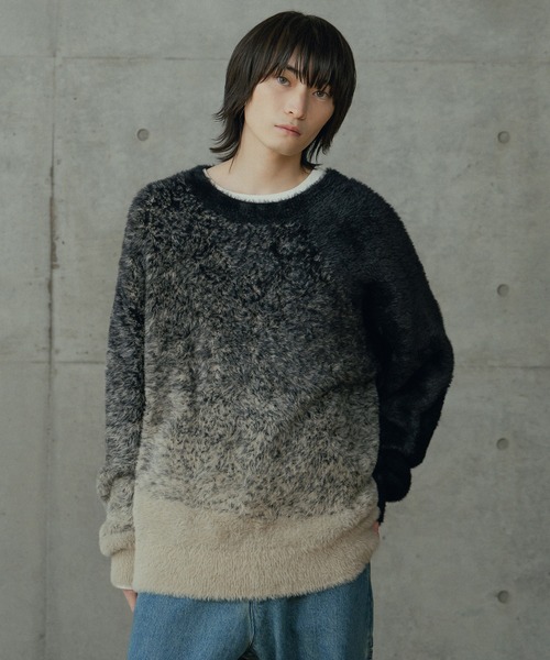 RATTLE TRAP（ラトルトラップ）の「モヘア風Wジャガードグラデーションニット（ニット/セーター・メンズ・ブラック/グレー・M/L）」の16枚目の写真