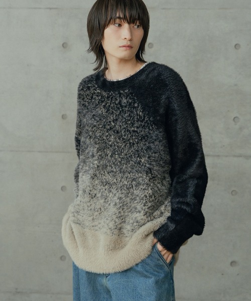 RATTLE TRAP（ラトルトラップ）の「モヘア風Wジャガードグラデーションニット（ニット/セーター・メンズ・ブラック/グレー・M/L）」の9枚目の写真