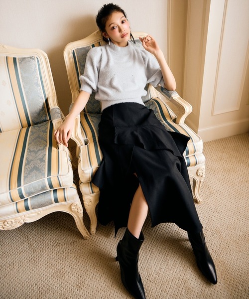 AND COUTURE(アンドクチュール)の「ラメフェザー5分袖ビジュー付きプルオーバー(ニット/セーター・レディース・ライトグレー/ブラック/オフホワイト/ベージュ・FREE)」の20枚目の写真