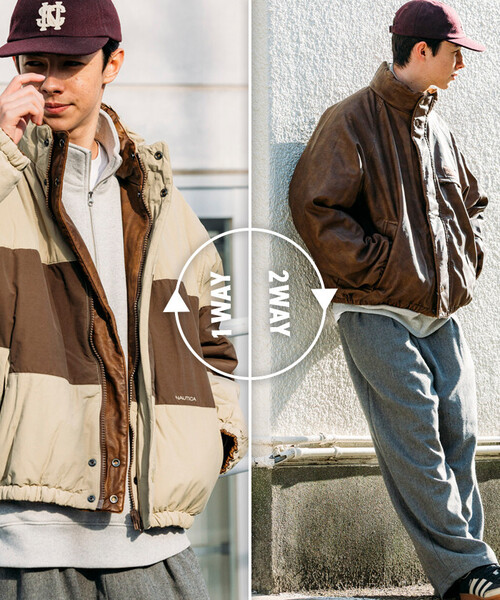 セール】NAUTICA/ノーティカ レザレッド ナイロン リバーシブル