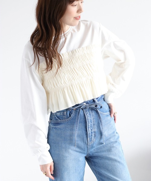 cepo(セポ)の「ベロアチュールドッキングプルオーバー(Tシャツ/カットソー・レディース・オフホワイト/ブラック/ブラウン・M)」の2枚目の写真