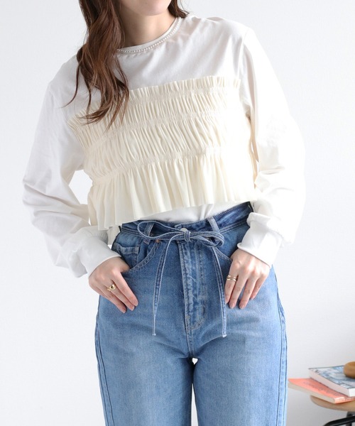 cepo(セポ)の「ベロアチュールドッキングプルオーバー(Tシャツ/カットソー・レディース・オフホワイト/ブラック/ブラウン・M)」の8枚目の写真