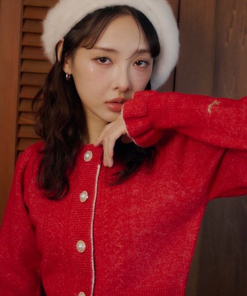 Lallana(ララーナ)の「Frill Knit Cardigan / フリルニットカーディガン(カーディガン/ボレロ・レディース・アイボリー/レッド・FREE)」の5枚目の写真