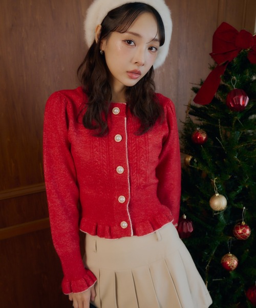 Lallana(ララーナ)の「Frill Knit Cardigan / フリルニットカーディガン(カーディガン/ボレロ・レディース・アイボリー/レッド・FREE)」の7枚目の写真