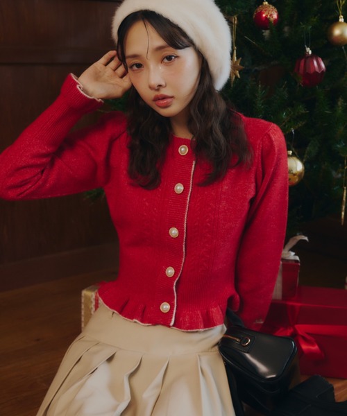 Lallana(ララーナ)の「Frill Knit Cardigan / フリルニットカーディガン(カーディガン/ボレロ・レディース・アイボリー/レッド・FREE)」の8枚目の写真