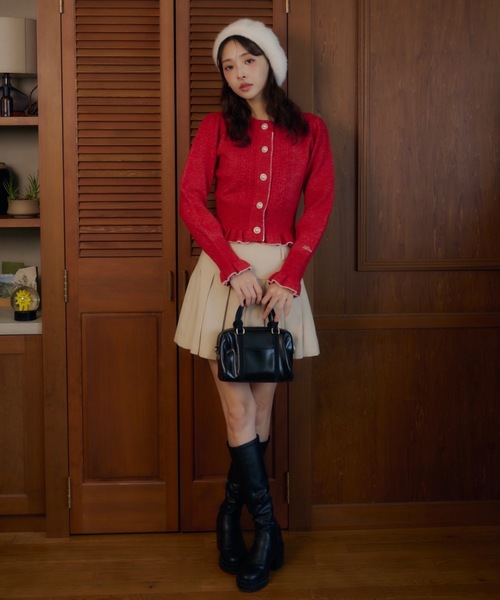Lallana(ララーナ)の「Frill Knit Cardigan / フリルニットカーディガン(カーディガン/ボレロ・レディース・アイボリー/レッド・FREE)」の9枚目の写真