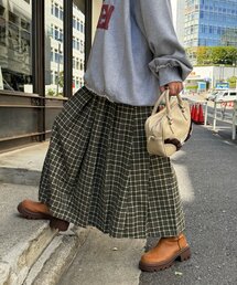 Me＋Me/ミープラスミー】 アシンメトリーチェック柄プリーツ巻き