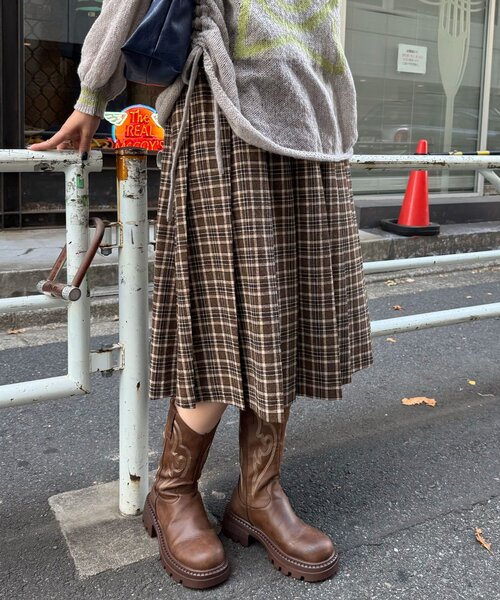 CIAOPANIC(チャオパニック)の「【2サイズ展開】チェックプリーツスカート(スカート・レディース・ブラウン/グレー/グリーン系その他/レッド系その他/レッド・1/0)」の1枚目の写真
