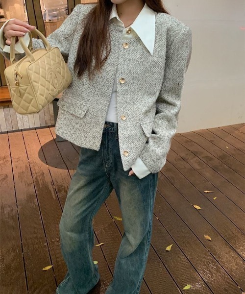 UP START(アップスタート)の「【LAMPOON】ドッキングツイードジャケット(ノーカラージャケット・レディース・ホワイト・MEDIUM/SMALL/LARGE)」の14枚目の写真