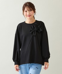 エフデ　マーリエパーエフデ　大きいサイズ　今期　リボンカットソー　ローズティアラ Maglie par ef-de大きいサイズリボンカットソーTシャツ赤エフデ