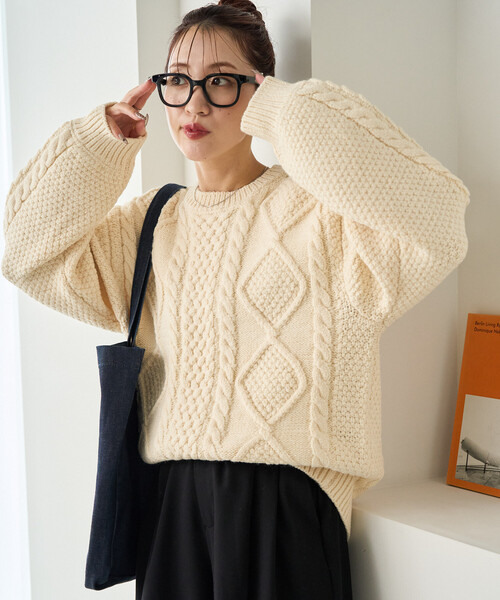 セール】限定展開 ビックシルエット ケーブルニット プルオーバー