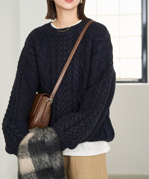 セール】限定展開 ビックシルエット ケーブルニット プルオーバー