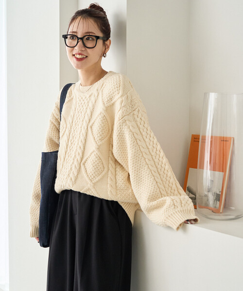 セール】限定展開 ビックシルエット ケーブルニット プルオーバー