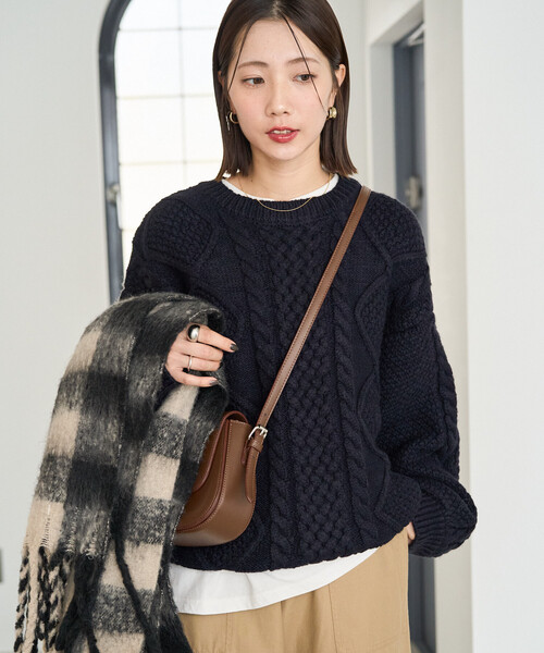 セール】限定展開 ビックシルエット ケーブルニット プルオーバー