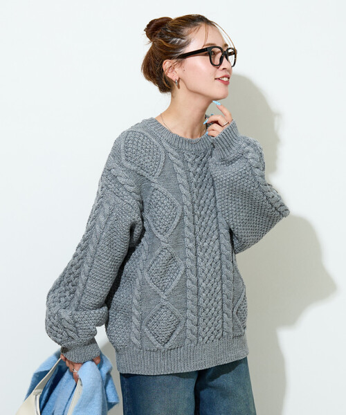 セール】限定展開 ビックシルエット ケーブルニット プルオーバー
