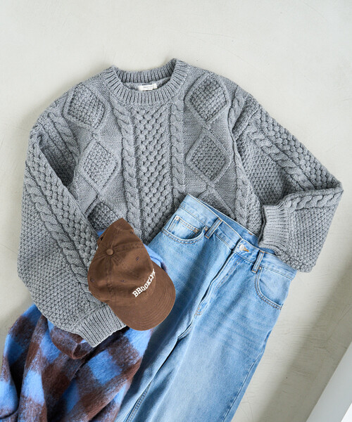 セール】限定展開 ビックシルエット ケーブルニット プルオーバー