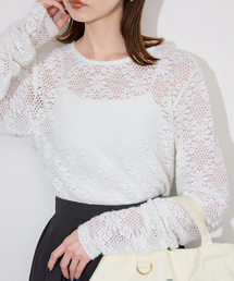 IENA イエナ ホワイト レース 長袖 トップス レースシャツ IENA LA BOUCLE ストレッチレースシャツ（シャツ／ブラウス