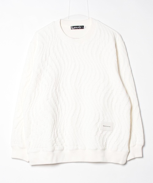 BENUSTA(ベヌスタ)の「A'GEM/9 × .kom 『BENUSTA /ベヌスタ』WAVE JACQUARD CREWNECK SWEAT/ウェーブジャカード クルーネックスウェット(ニット/セーター・メンズ・アイボリー/ブラック・L/XL)」の8枚目の写真