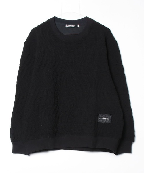 BENUSTA(ベヌスタ)の「A'GEM/9 × .kom 『BENUSTA /ベヌスタ』WAVE JACQUARD CREWNECK SWEAT/ウェーブジャカード クルーネックスウェット(ニット/セーター・メンズ・アイボリー/ブラック・L/XL)」の9枚目の写真