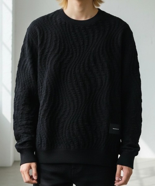 BENUSTA(ベヌスタ)の「A'GEM/9 × .kom 『BENUSTA /ベヌスタ』WAVE JACQUARD CREWNECK SWEAT/ウェーブジャカード クルーネックスウェット(ニット/セーター・メンズ・アイボリー/ブラック・L/XL)」の5枚目の写真