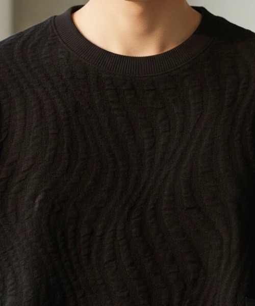 BENUSTA(ベヌスタ)の「A'GEM/9 × .kom 『BENUSTA /ベヌスタ』WAVE JACQUARD CREWNECK SWEAT/ウェーブジャカード クルーネックスウェット(ニット/セーター・メンズ・アイボリー/ブラック・L/XL)」の7枚目の写真