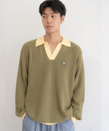 bashful base Oriental（バッシュフルベースオリエンタル）の「【新色追加！/bbO】フラワーアイコンバイカラーポロニット（ニット/セーター）」