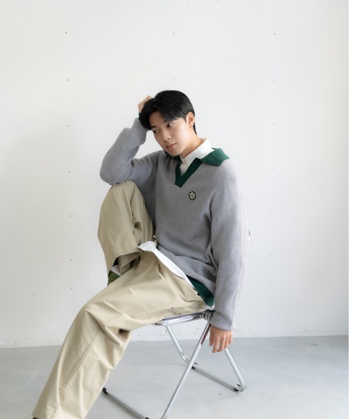 セール】【bbO】フラワーアイコンバイカラーポロニット（ニット