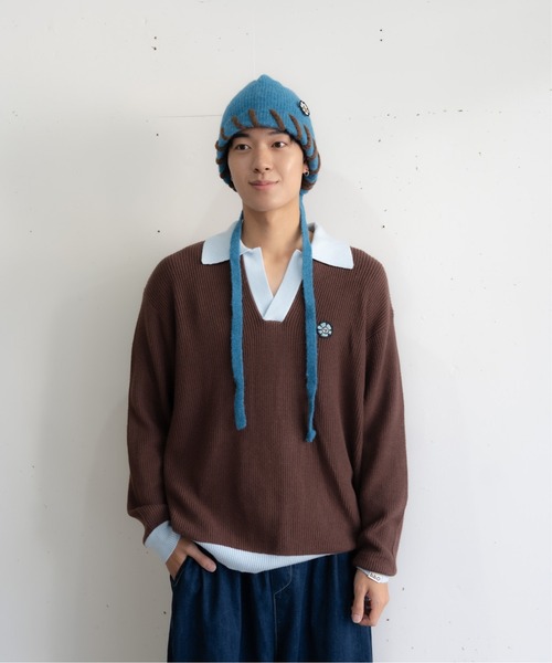 セール】【bbO】フラワーアイコンバイカラーポロニット（ニット