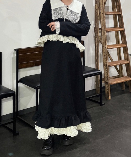 idem（イデム）の「blooming frill jacket / フリルデザインジャケット【セットアップ着用可能】（ノーカラージャケット・レディース・ベージュ/ブラック・FREE）」の9枚目の写真