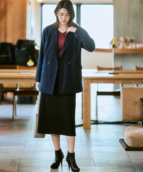 7days Life Styling（セブンデイズライフスタイリング）の「ストライプ柄ウール調ジャコット（オーバーシルエット）<大きいサイズ有>（テーラードジャケット・レディース・チャコールグレー/ネイビー・S/M/L/LL/3L）」の14枚目の写真