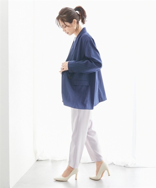 7days Life Styling（セブンデイズライフスタイリング）の「ストライプ柄ウール調ジャコット（オーバーシルエット）<大きいサイズ有>（テーラードジャケット・レディース・チャコールグレー/ネイビー・S/M/L/LL/3L）」の17枚目の写真