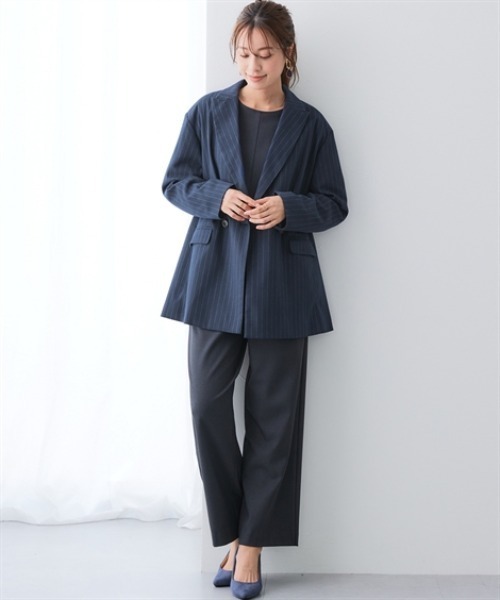 7days Life Styling（セブンデイズライフスタイリング）の「ストライプ柄ウール調ジャコット（オーバーシルエット）<大きいサイズ有>（テーラードジャケット・レディース・チャコールグレー/ネイビー・S/M/L/LL/3L）」の18枚目の写真