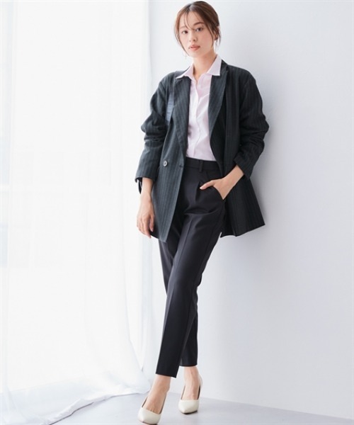 7days Life Styling（セブンデイズライフスタイリング）の「ストライプ柄ウール調ジャコット（オーバーシルエット）<大きいサイズ有>（テーラードジャケット・レディース・チャコールグレー/ネイビー・S/M/L/LL/3L）」の20枚目の写真