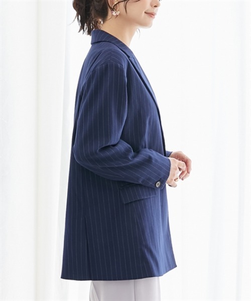 7days Life Styling（セブンデイズライフスタイリング）の「ストライプ柄ウール調ジャコット（オーバーシルエット）<大きいサイズ有>（テーラードジャケット・レディース・チャコールグレー/ネイビー・S/M/L/LL/3L）」の6枚目の写真