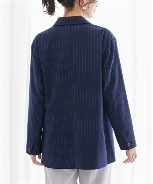 7days Life Styling（セブンデイズライフスタイリング）の「ストライプ柄ウール調ジャコット（オーバーシルエット）<大きいサイズ有>（テーラードジャケット・レディース・チャコールグレー/ネイビー・S/M/L/LL/3L）」の7枚目の写真