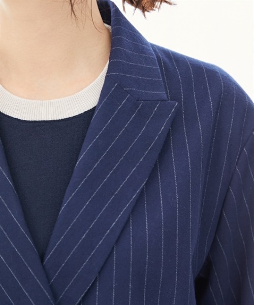 7days Life Styling（セブンデイズライフスタイリング）の「ストライプ柄ウール調ジャコット（オーバーシルエット）<大きいサイズ有>（テーラードジャケット・レディース・チャコールグレー/ネイビー・S/M/L/LL/3L）」の8枚目の写真