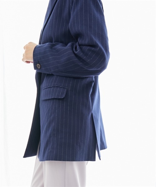 7days Life Styling（セブンデイズライフスタイリング）の「ストライプ柄ウール調ジャコット（オーバーシルエット）<大きいサイズ有>（テーラードジャケット・レディース・チャコールグレー/ネイビー・S/M/L/LL/3L）」の10枚目の写真