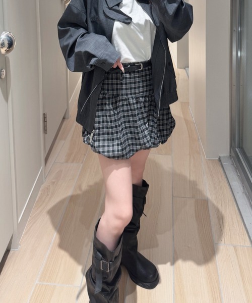 コムデギャルソンコムデギャルソン チェック柄バルーンスカート 黒 グレー コムデギャルソンコムデギャルソン チェック柄バルーンスカート 黒